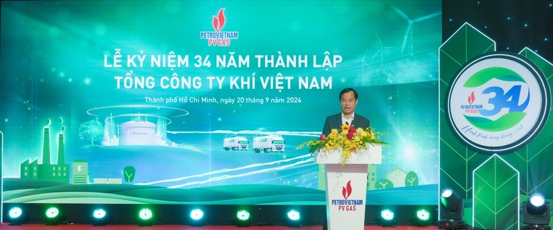 Tran Xuan Thanh, chairman of PV Gas's trade union, speaks at the ceremony held to celebrate the firm’s 34th anniversary. Photo courtesy of PV Gas.