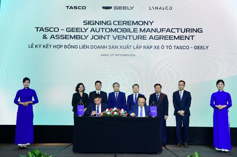 Tasco and Geely sign a joint venture agreement for the manufacturing and assembly of automobiles, Thai Binh province, northern Vietnam, September 23, 2024. Photo courtesy of Tasco.