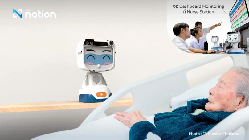 This Dinsaw robot model will act like a living creature, reminding the elderly to take their medications and relieving their stress with music, dharma teachings or memory games. Photo courtesy of The Nation.