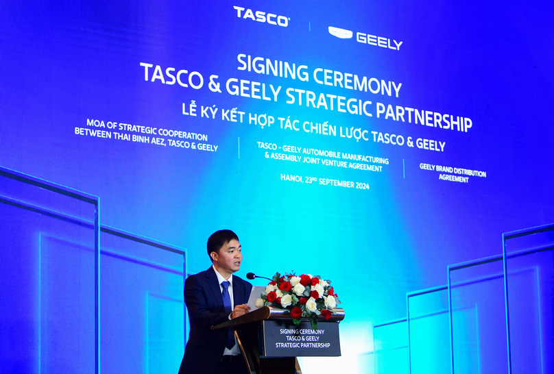 Vu Dinh Do, chairman of the board of directors of Tasco, addresses the event in Thai Binh province, northern Vietnam, September 23, 2024. Photo courtesy of Tasco.