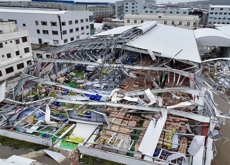 A factory damaged by typhoon Yagi at the Do Son Industrial Park, Hai Phong city, northern Vietnam. Photo courtesy of Dan Tri (Intellect) newspaper.