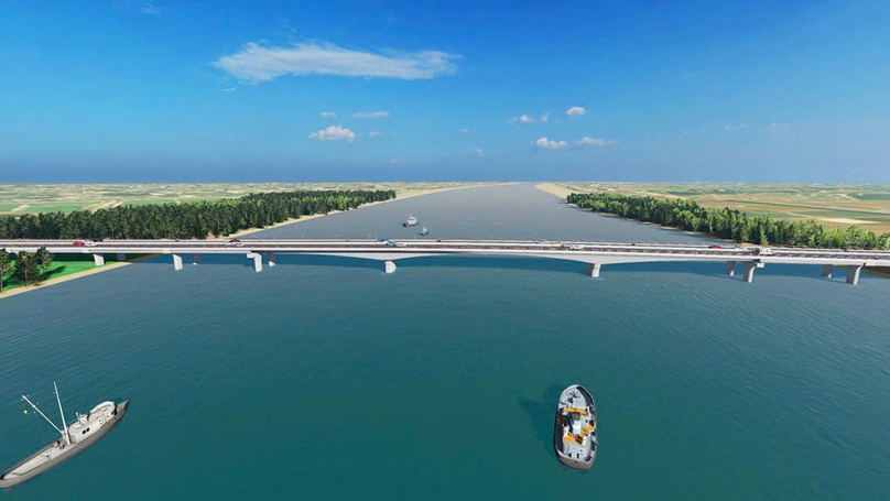 An illustration of Ba Lai 8 bridge in the 50,000-hectare sea encroachment zone, Ben Tre province, southern Vietnam. Photo courtesy of the provincial Department of Transport.