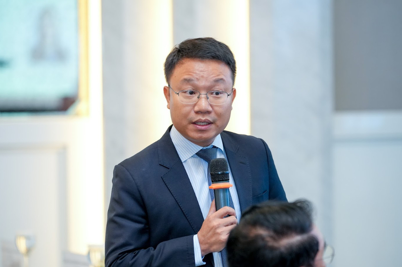 Minh Nguyen, vice chair of the EuroCham, speaks at a press conference in Hanoi on September 24, 2024. Photo courtesy of the EuroCham.