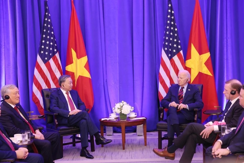 Vietnam's Party chief and State President To Lam (left) and U.S. President Joe Biden at meeting in New York, September 25, 2024. Photo courtesy of Vietnam News Agency.