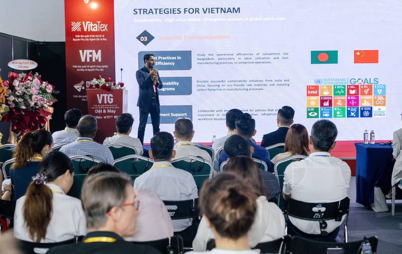 Shafiar Rana, manager of global factory compliance standards & strategy at VF Corporation, speaks at a seminar on garment and textile in Ho Chi Minh City, September 27, 2024. Photo courtesy of CCX Partners.