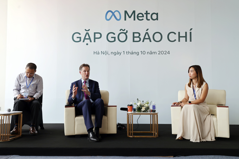 Nick Clegg (middle), president of global affairs at Meta, at a press meet in Hanoi, October 1, 2024. Photo courtesy of the company.