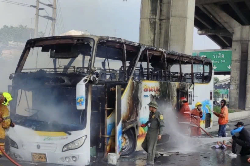 The scene of the bus fire in Thailand. Photo courtesy of aseannow.com.