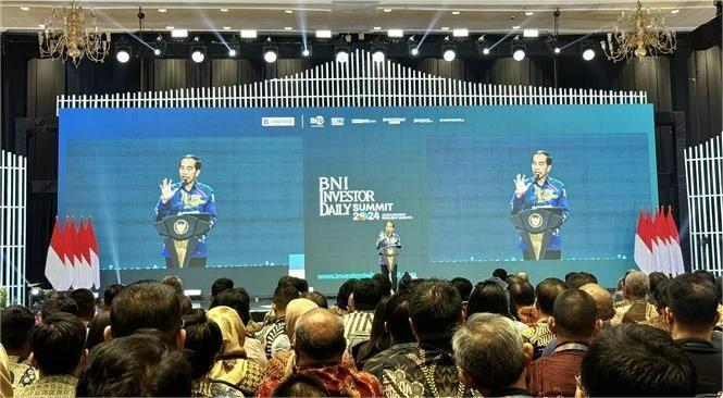 President Joko Widodo speaks at the opening of the BNI Investor Daily Summit 2024 in Jakarta on October 8, 2024. Photo courtesy by Vietnam News Agency.