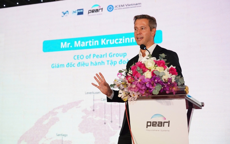 CEO of Pearl Group Martin Kruczinna addresses the inauguration ceremony of the Pearl Vietnam plant in Dong Nai province, southern Vietnam, October 10, 2024. Photo courtesy of the German Business Association (GBA).