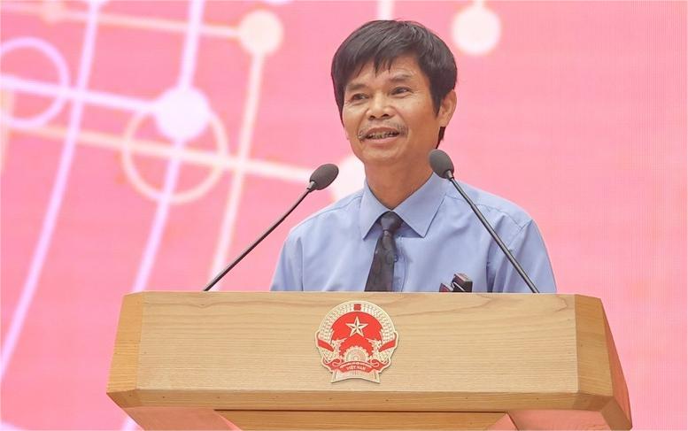 Tran Huy Duong, chairman of the board of members at Lang Biang Farm Co. Ltd. speaks at the National Digital Transformation Day 2024 celebration held in Hanoi, October 12, 2024. Photo courtesy of the government’s news portal.