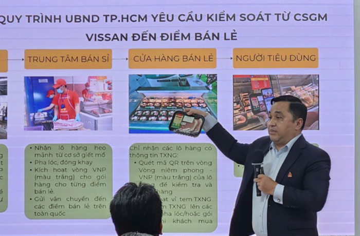 Nguyen Phuc Khoa, chairman of Vietnam Livestock Industry Corporation (Vissan), speaks at a workshop titled 'Application of 4.0 Technology in the food supply chain to ensure food safety and traceability”, Ho Chi Minh City, October 22, 2024. Photo courtesy of Vissan.