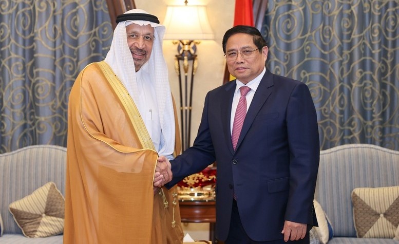 Prime Minister Pham Minh Chinh (right) meets with Saudi Arabia's Minister of Investment Khalid bin Abdulaziz Al-Falih in Riyadh, October 30, 2024. Photo courtesy of the government’s news portal.