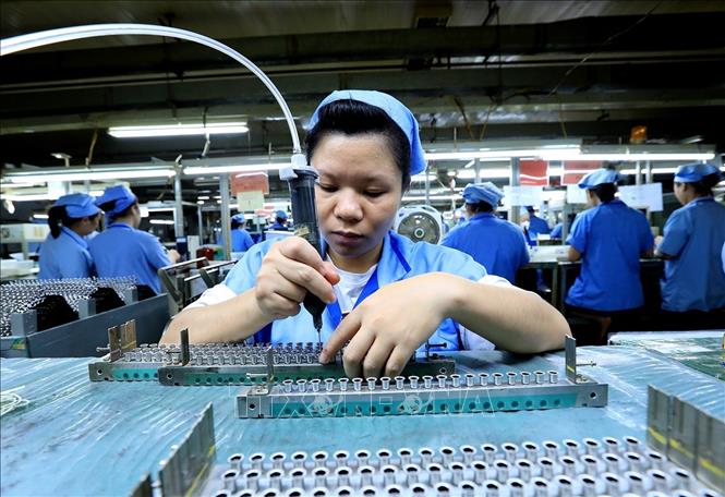 An employee works on electronic components at Japan-invested Sankoh Vietnam Co. Ltd in Hoa Binh province, northern Vietnam. Photo courtesy of Vietnam News Agency.