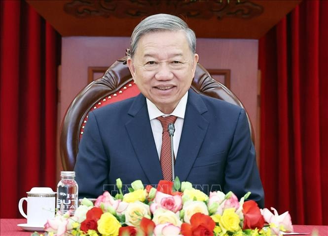 Party General Secretary To Lam at the phone talks with U.S. President-elect Donald Trump on November 11, 2024. Photo courtesy of Vietnam News Agency.