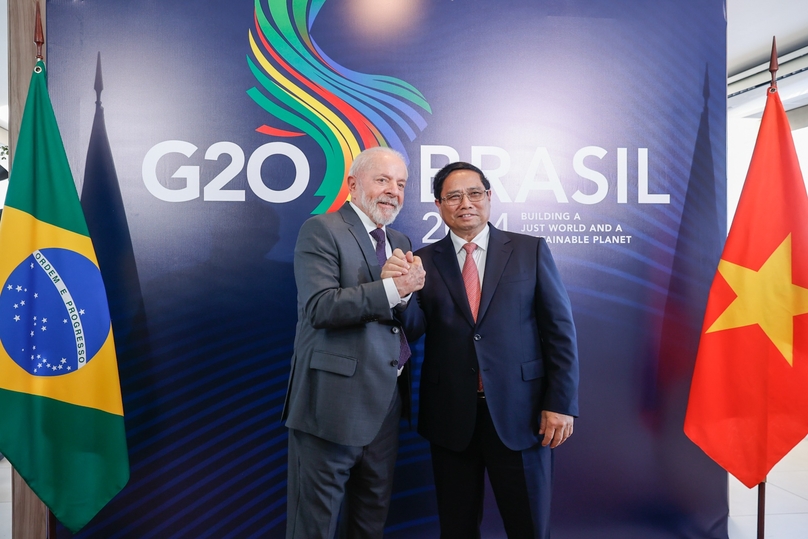 Vietnam's Prime Minister Pham Minh Chinh (right) and Brazil's President Luiz Inácio Lula da Silva before their talks in Rio de Janeiro on November 17, 2024. Photo courtesy of the Vietnamese government's news portal.