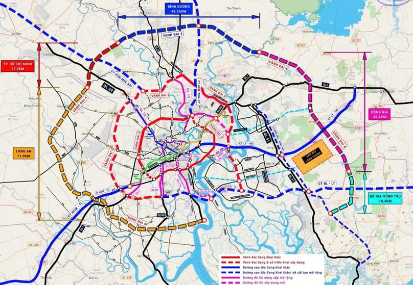 Ho Chi Minh City's Ring Road 4 (outer line) on a map. Photo courtesy of the HCMC People's Committee.