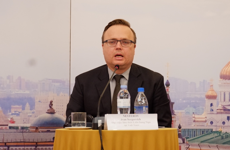 Ivan Sergeevich Nesterov, Chargé d'affaires of the Russian Federation in Vietnam, speaks at a press briefing in Hanoi, November 28, 2024. Photo by The Investor/Minh Tuan. 