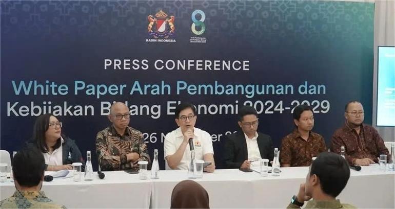 Chairperson of the Indonesian Chamber of Commerce and Industry (Kadin), Arsjad Rasjid, announces the release of a white paper on Indonesia's economic direction for 2024-2029 in Jakarta on November 26, 2024. Photo courtesy of Antara.