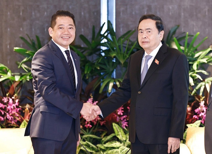 National Assembly Chairman Tran Thanh Man in a meeting with Keppel's chief financial officer Kevin Chng in Singapore, December 3, 2024. Photo courtesy of Vietnam News Agency.