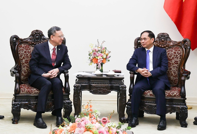 Deputy Prime Minister and Minister of Foreign Affairs Bui Thanh Son (right) and Energy China executive director Ni Zhen at a meeting in Hanoi, December 6, 2024. Photo courtesy of the government's news portal.