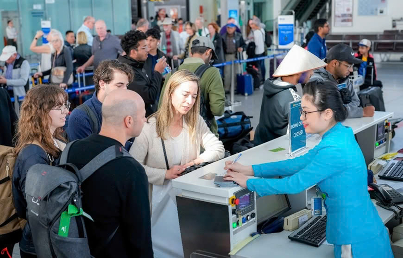 Passengers check in at the Noi Bai International Airport in Hanoi. Photo courtesy of NIA Aviation Services.