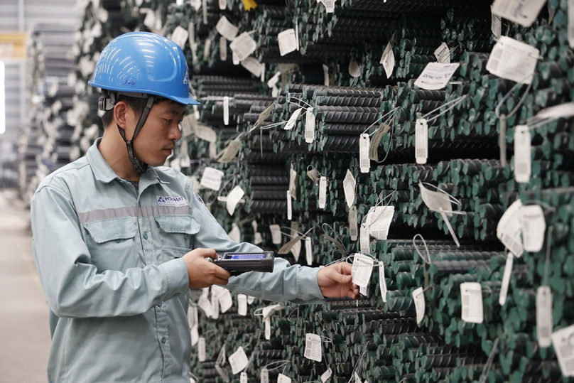 A Hoa Phat worker checks steel products. Photo courtesy of Hoa Phat Group.