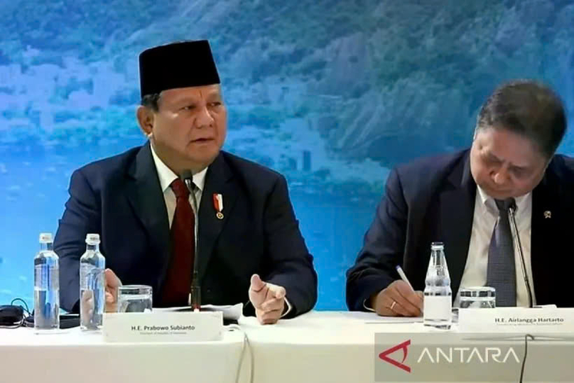 A screenshot of President Prabowo Subianto (left) at the Indonesia-Brazil business forum in Rio de Janeiro, Brazil, on November 17. Photo courtesy of Antara.