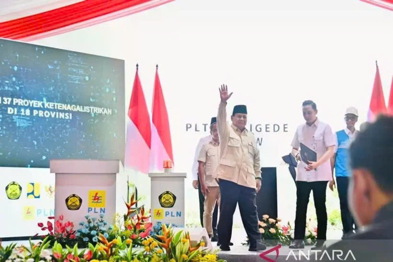 Indonesian President Prabowo Subianto inaugurates 37 national strategic electricity projects from the Jatigede Hydroelectric Power Plant, Sumedang district, West Java province on January 20, 2024. Photo courtesy of Antara.