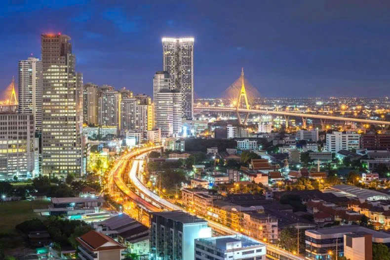  An aerial view of Bangkok's skyline at night. Thailand is aspiring to become a regional financial hub. Photo courtesy of bangkokpost.com.