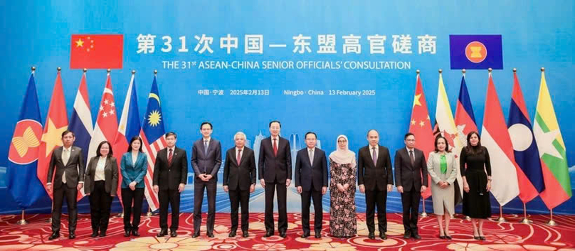 Participants pose for a group photo at the 31st ASEAN-China Senior Officials’ Consultation in China's Ningbo city on February 13, 2025. Photo courtesy of https://asean.org/.