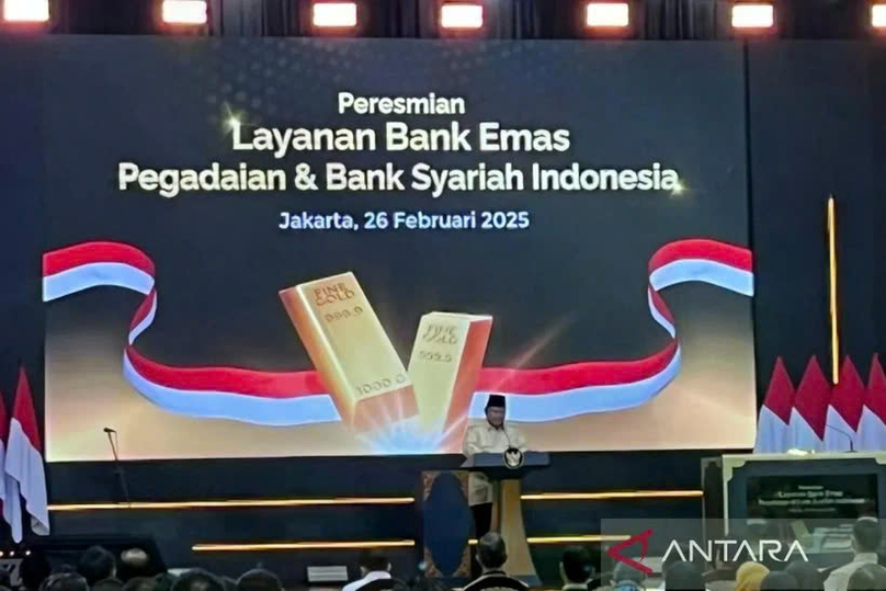 President Prabowo Subianto delivering a speech during the inauguration of Indonesia's first bullion bank in Jakarta on February 26, 2025. Photo courtesy of Antara.