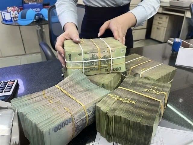 A bank employee counts money for a customer at a private branch in HCMC. Photo courtesy of VNA.