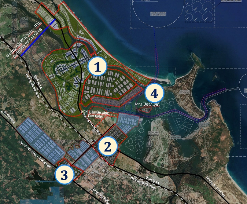 The locations of the four projects proposed by Thaco in Quang Nam province, central Vietnam. Photo courtesy of the firm.