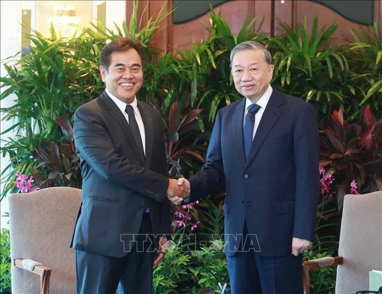 Vietnam's Party chief To Lam receives Lee Chong Min, ounder and managing parner of CMIA Capital Partners, in Singapore on March 11, 2025. Photo courtesy of the Vietnamese government's news portal.