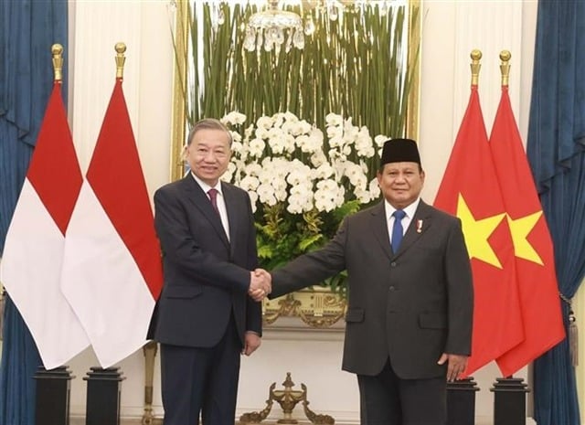 Party General Secretary To Lam and Indonesian President and President of the Great Indonesia Movement Party (Gerindra) Prabowo Subianto hold talks on March 10, 2024. Photo courtesy of Vietnam News Agency.