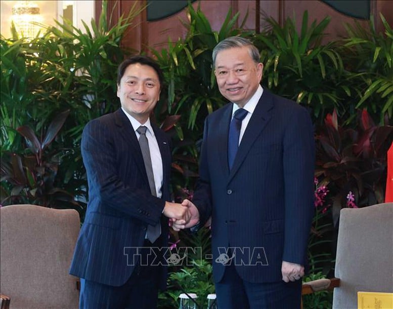 Vietnam's Party chief receives Louis Lim, CEO of Real Estate Division, Keppel Corporation, in Singapore on March 11, 2025. Photo courtesy of the Vietnamese government's news portal.