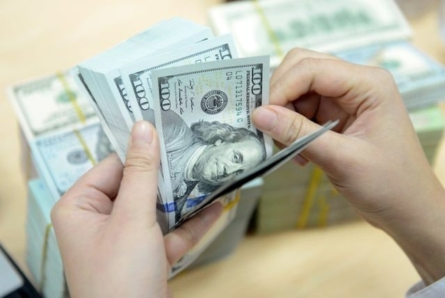 A clerk counts U.S. dollar banknotes. Photo courtesy of Thanh Nien (Young People) newspaper.