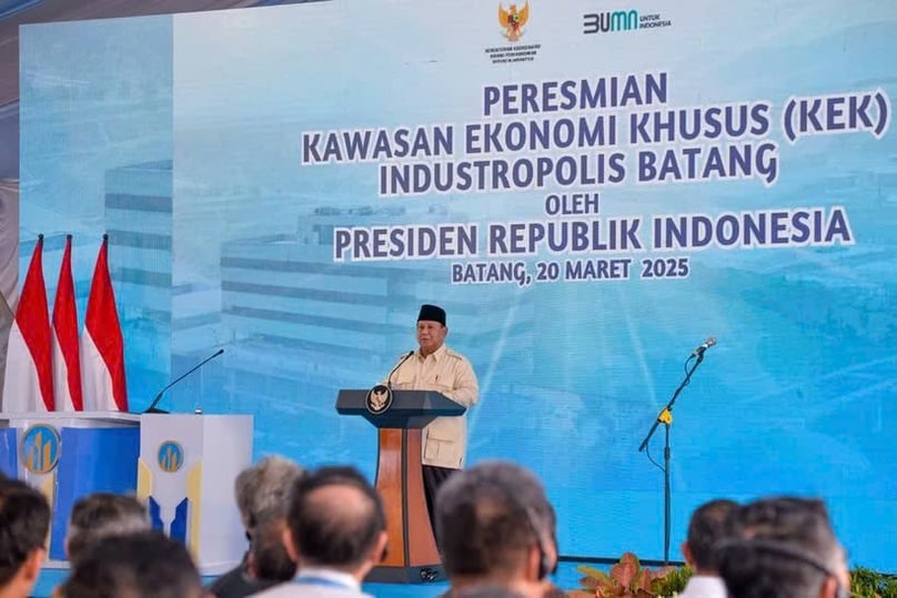 Indonesian President Prabowo Subianto speaks at the launch ceremony of the Batang Industrial Special Economic Zone (SEZ) in Batang regency, Central Java province, Indonesia, March 20, 2025. Photo courtesy of Xinhua.