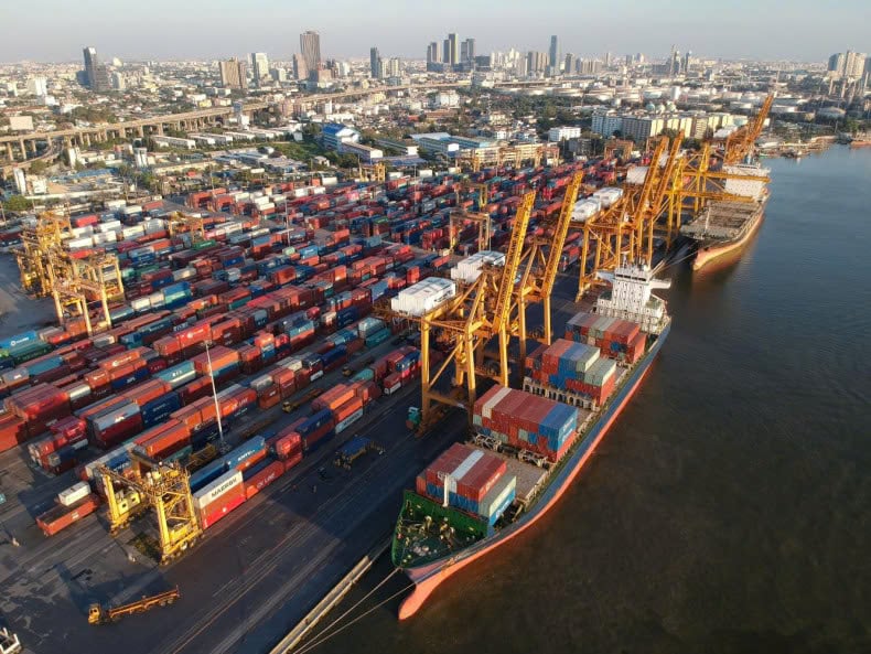 Containers are stacked at Bangkok Port. Photo courtesy of Bangkok Post.