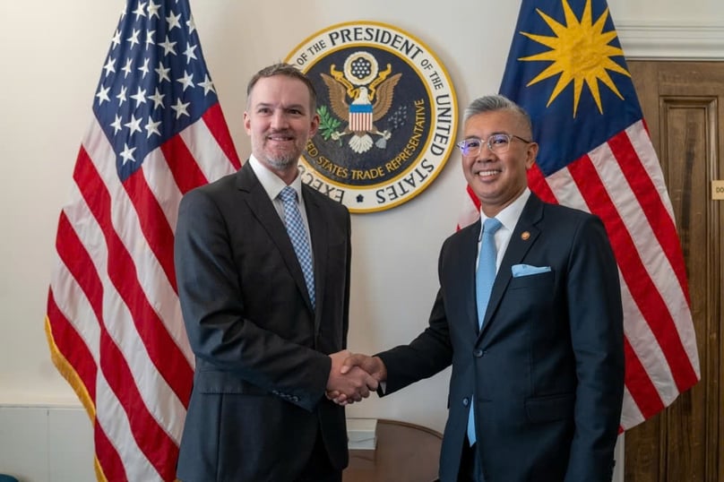 Malaysian Minister of Investment, Trade and Industry Datuk Seri Tengku Zafrul Abdul Aziz (right) leads the Malaysian delegation to discuss a trade deal with the U.S. Trade Representative Jamieson Greer. Photo from Facebook/Tengku Zafrul.