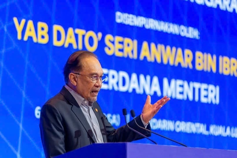 Malaysian Prime Minister Datuk Seri Anwar Ibrahim speaks at the launch of the ECRL operations and maintenance training program. Photo courtesy of Malaymail.