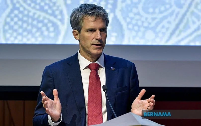 Ambassador of the European Union to Malaysia Rafael Daerr delivers a keynote address at the Powering Resilience: EU-Malaysia Partnership in Turbulent Times forum. Photo courtesy of Bernama.