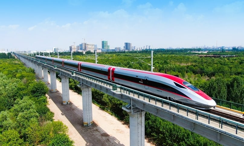 Bullet trains designed for 350 km/h travel for Jakarta-Bandung High-Speed Railway roll off the assembly line in Qingdao, East China’s Shandong province on August 5, 2022. Photo courtesy of China Railway.