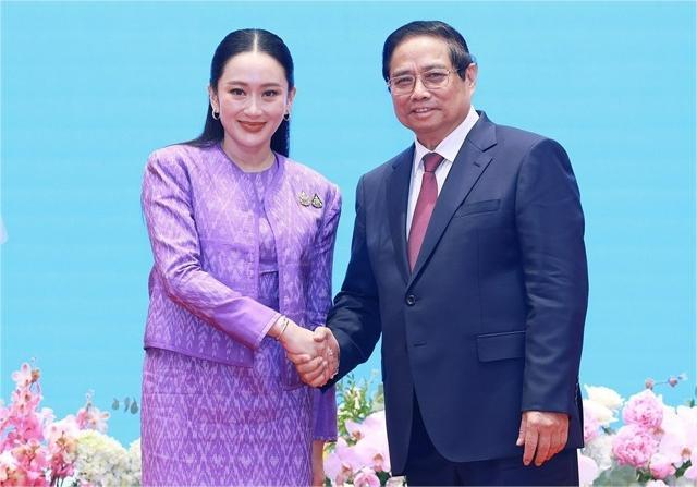 Prime Minister Pham Minh Chinh and his Thai counterpart Paetongtarn Shinawatra at a press conference in Hanoi, May 16, 2025. Photo courtesy of Vietnam News Agency.