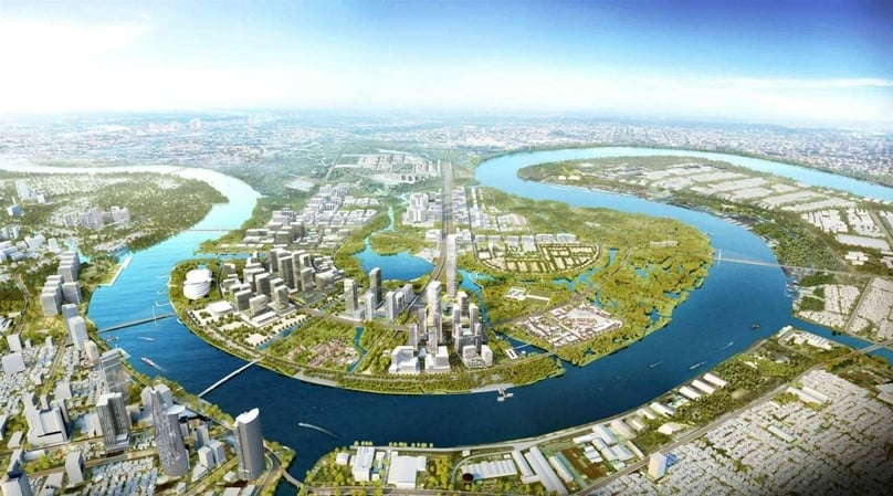 An illustration of Thu Thiem New Urban Area in Thu Duc city of Ho Chi Minh City, southern Vietnam. Illustration courtesy of the city's administration.