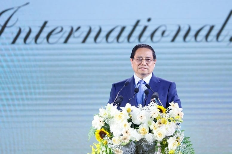 Prime Minister Pham Minh Chinh speaks at the event, May 21, 2025. Photo courtesy of the government's news portal.