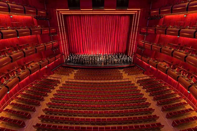 The theatre's interior is designed for world-class artistic performances.