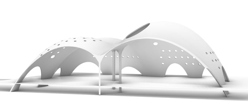 If the entire building were scaled down to the size of an egg, the dome shell would be thinner than the eggshell.
