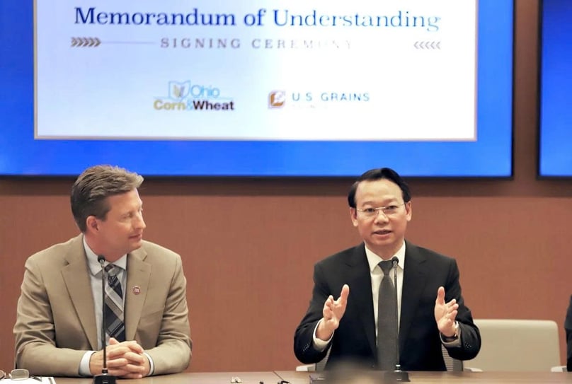 Vietnamese Minister of Agriculture and Environment Do Duc Duy speaks at the Vietnam-U.S. business forum in Ohio, the U.S. on June 4, 2025. Photo courtesy of the Ministry of Agriculture and Environment.