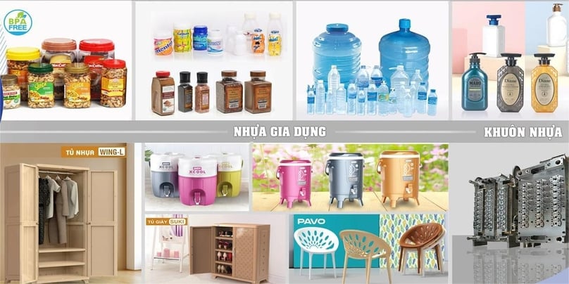 Products of Duy Tan Plastics. Illustration of the company.